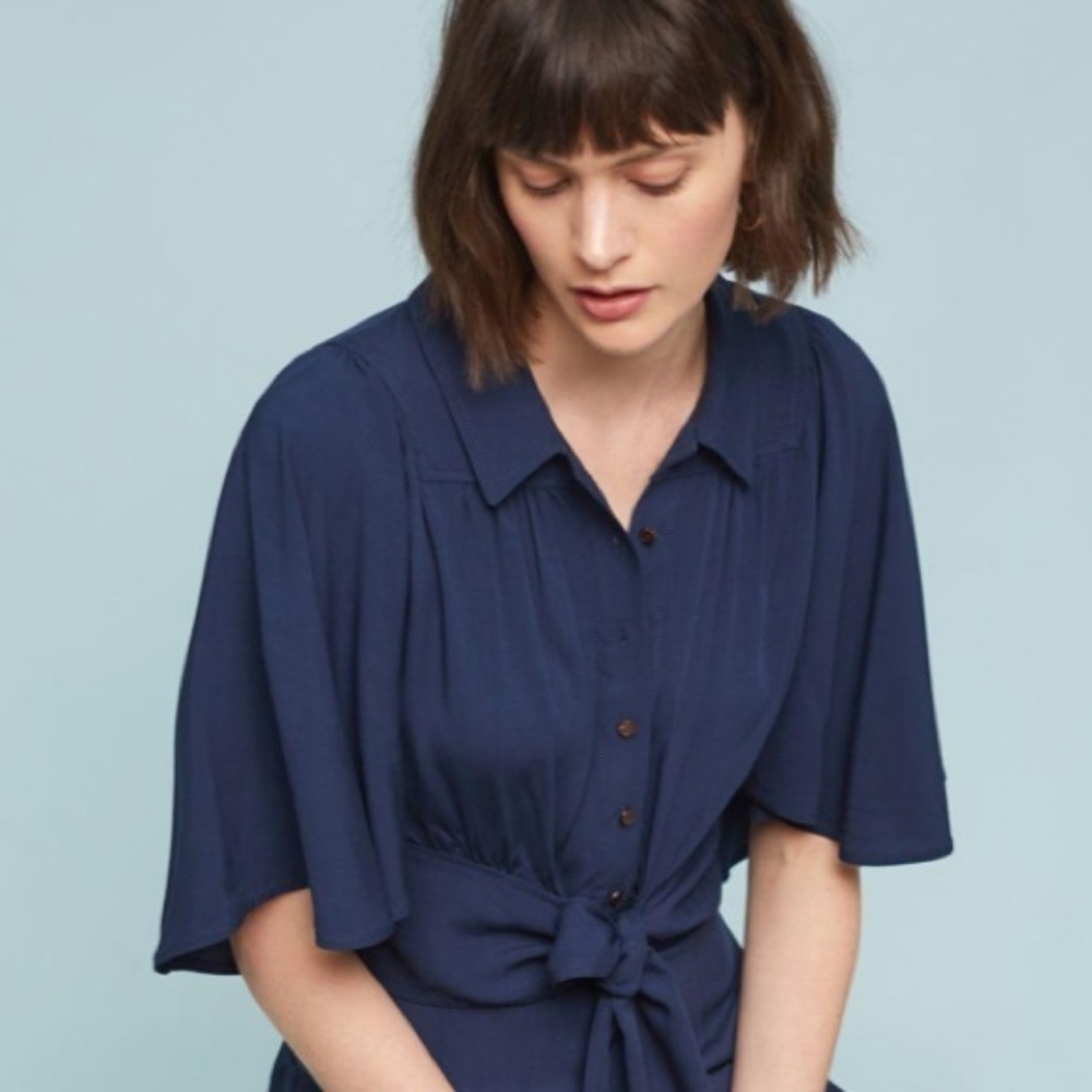 Anthropologie Maeve Milly navy crop tie waist top
